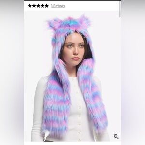 Hot Topic Furry Cat Ear Hat with Piercings NWT